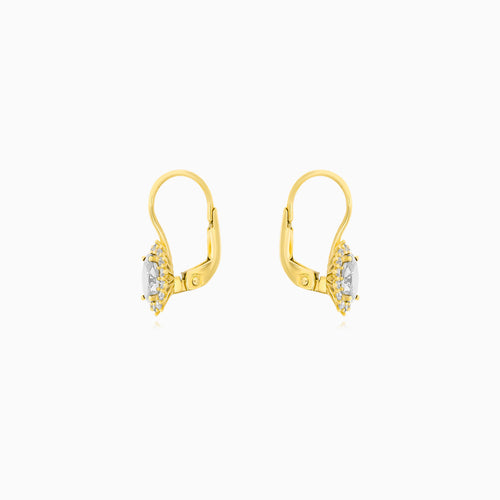 Oval Cut Cubic Zirconia Halo Gold Earrings