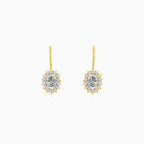 Oval Cut Cubic Zirconia Halo Gold Earrings