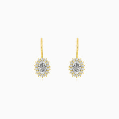 Oval Cut Cubic Zirconia Halo Gold Earrings