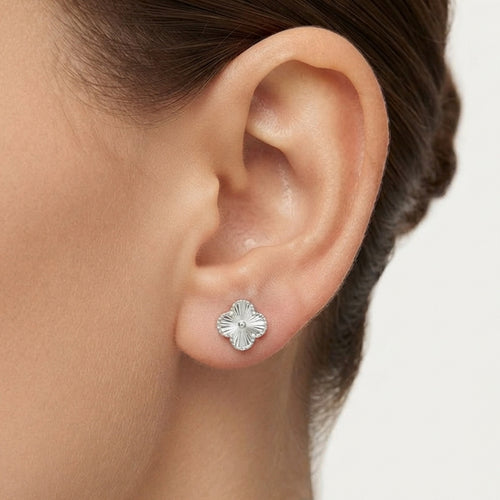 Sculpted White Gold Clover Stud Earrings