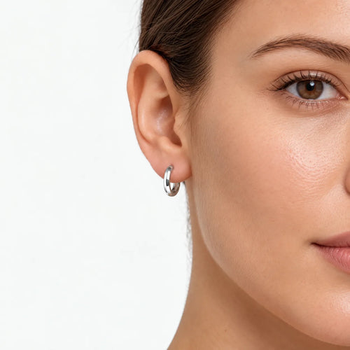 White Gold Sculpted Huggie Hoop Earrings
