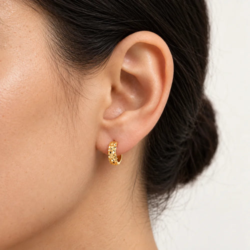 Faceted Yellow Gold Chunky Hoop Earrings
