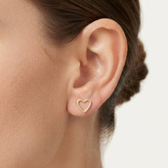 Open Heart Yellow Gold Stud Earrings