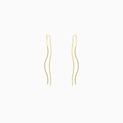 Yellow Gold Sculpted Wave Threader Earrings