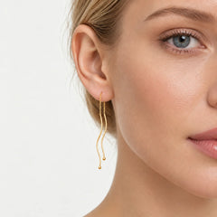 Yellow Gold Sculpted Wave Threader Earrings