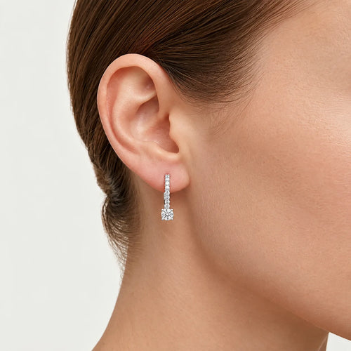 White Gold Round-Cut Drop Earrings
