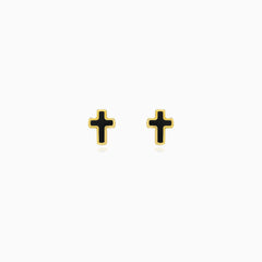 Zlaté náušnice křížky s černým onyxem