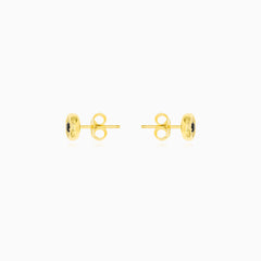 Yellow Gold Black Onyx Halo Stud Earrings