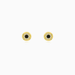 Yellow Gold Black Onyx Halo Stud Earrings
