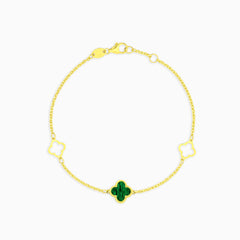 Yellow Gold Malachite Clover Motif Bracelet