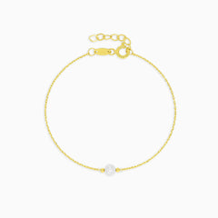 Gold Chain Bracelet With Single Pearl