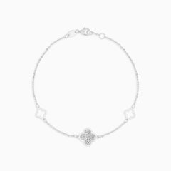 White Gold Clover Motif Station Bracelet
