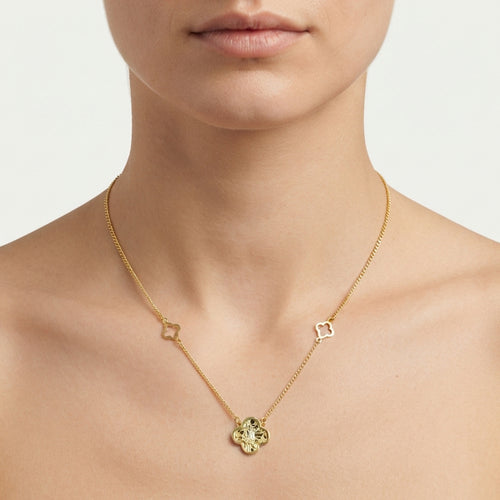 Gold Clover Motif Pendant Necklace