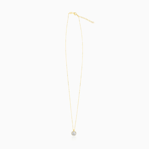 Gold CZ Halo Pendant Necklace