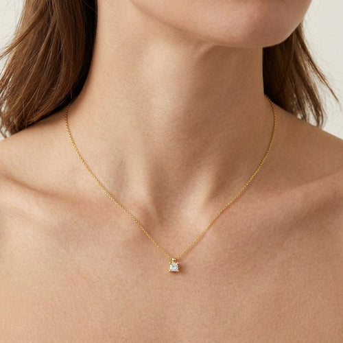 Solitaire Princess Cut CZ Yellow Gold Pendant Necklace