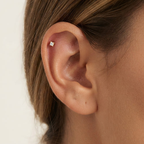 Yellow Gold Solitaire Ear Piercing