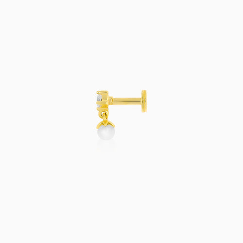 Piercing en or avec perle et zircone