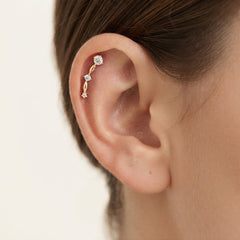 Piercing Do Ucha Ze Žlutého Zlata S Lístky A Zirkony