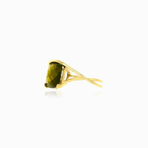 Besonderer Solitär-Ring mit kissenförmigem Moldavit-Schliff