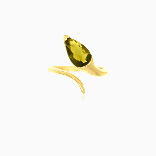 Goldring mit Birnen-Schliff Moldavit