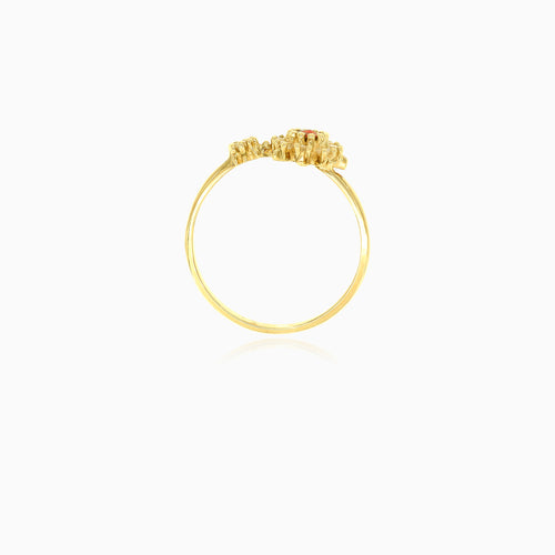 Granat- und Zirkonia-Blumenring aus Gold