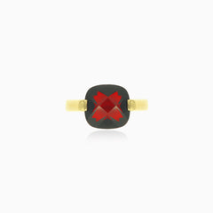 Garnet cushion cut in bar setting