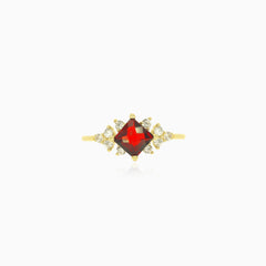 Stilvoller Goldring mit Granat und Zirkonia