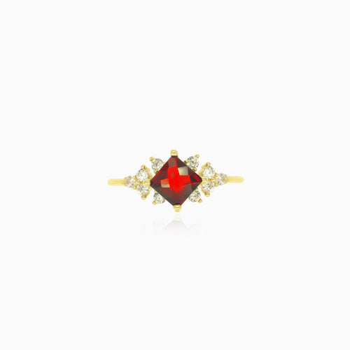 Stilvoller Goldring mit Granat und Zirkonia