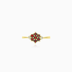 Granat-Blumenring in Gelbgold