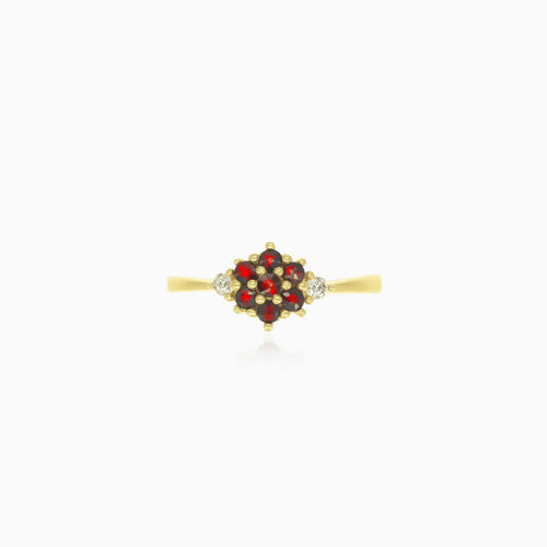 Granat-Blumenring in Gelbgold