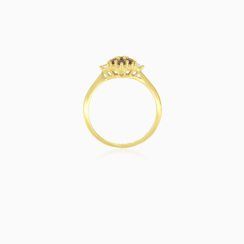 Granat-Blumenring in Gelbgold