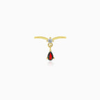 Pear cut drop garnet ring with cubic zirconia