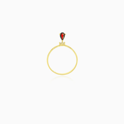 Pear cut drop garnet ring with cubic zirconia