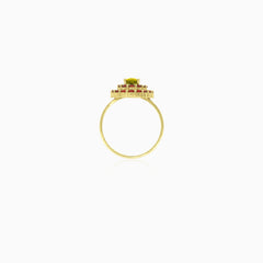 Edelstein-Duo-Ring mit ovalem Moldavit und rundem Granat