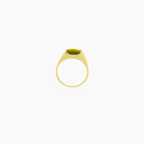 Moldavit-Ring im Kissen-Cut mit Bar-Fassung