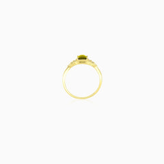 Stylish emerald cut moldavite ring with cubic zirconia