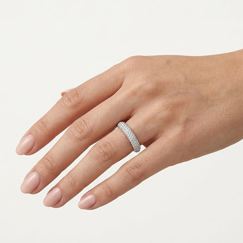 White Gold Triple Row Zircon Ring