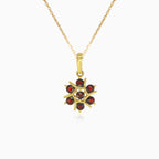 Floral garnet gold pendant