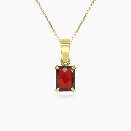 Simple emerald cut garnet yellow gold pendant