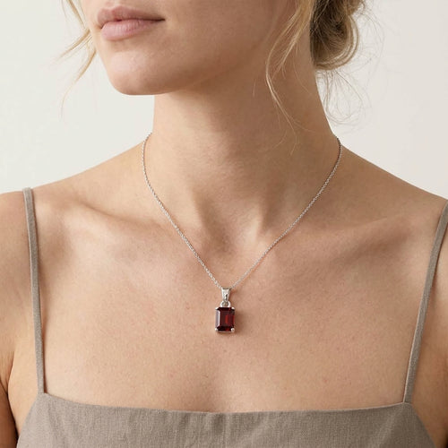 Emerald Cut Garnet White Gold Necklace