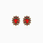 Floral garnet gold stud earrings