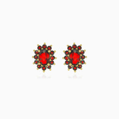 Floral garnet gold stud earrings