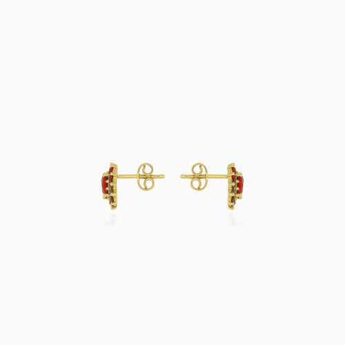 Pendientes de oro con granate floral