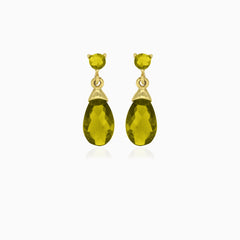Moldavite gold dangling earrings