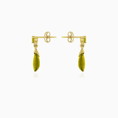 Moldavite gold dangling earrings
