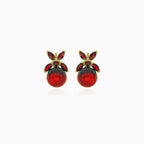 Interesting design yellow gold garnet earrings