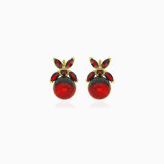 Interesting design yellow gold garnet earrings