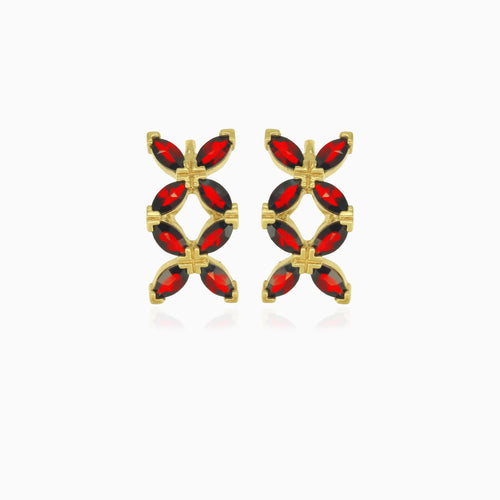Garnet marquise drop earrings with  butterflies design
