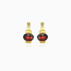 Solitaire garnet oval cut drop earrings