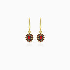 Floral garnet gold dangling earrings